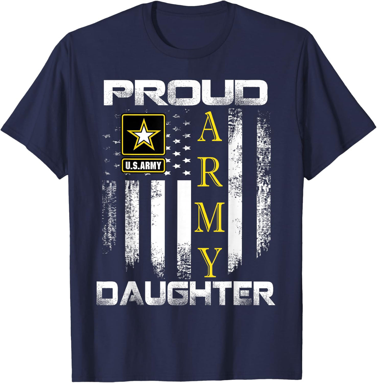 Vintage Proud Army Daughter With American Flag Gift T-Shirt - Navy Blue