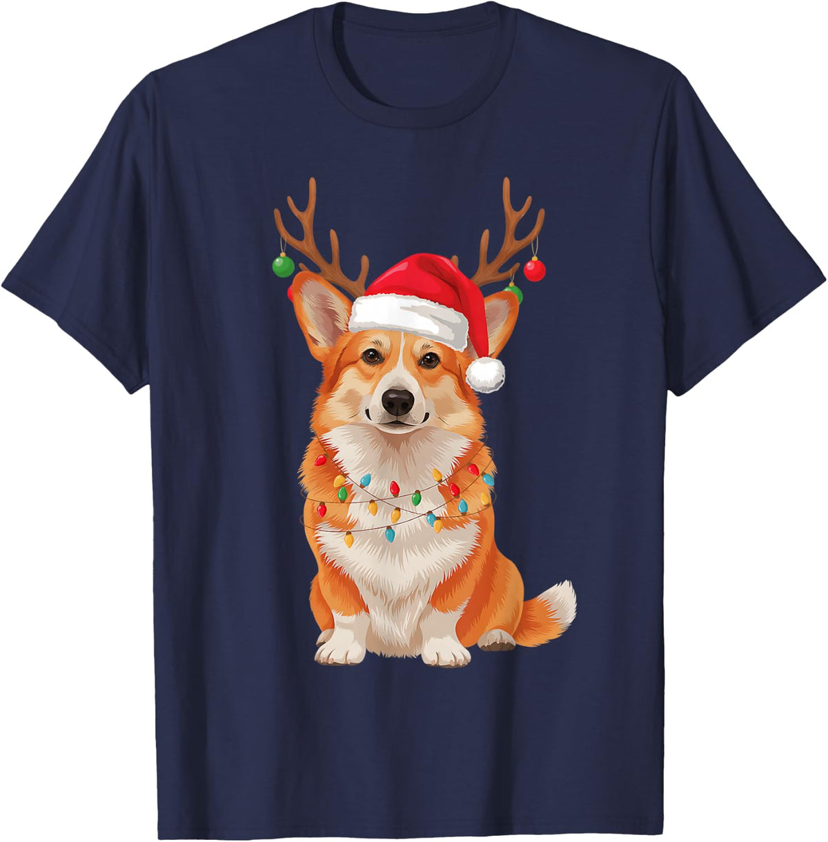 Pembroke Welsh Corgi Santa Hat Reindeer Ornaments Pet Mom T-Shirt - Navy Blue