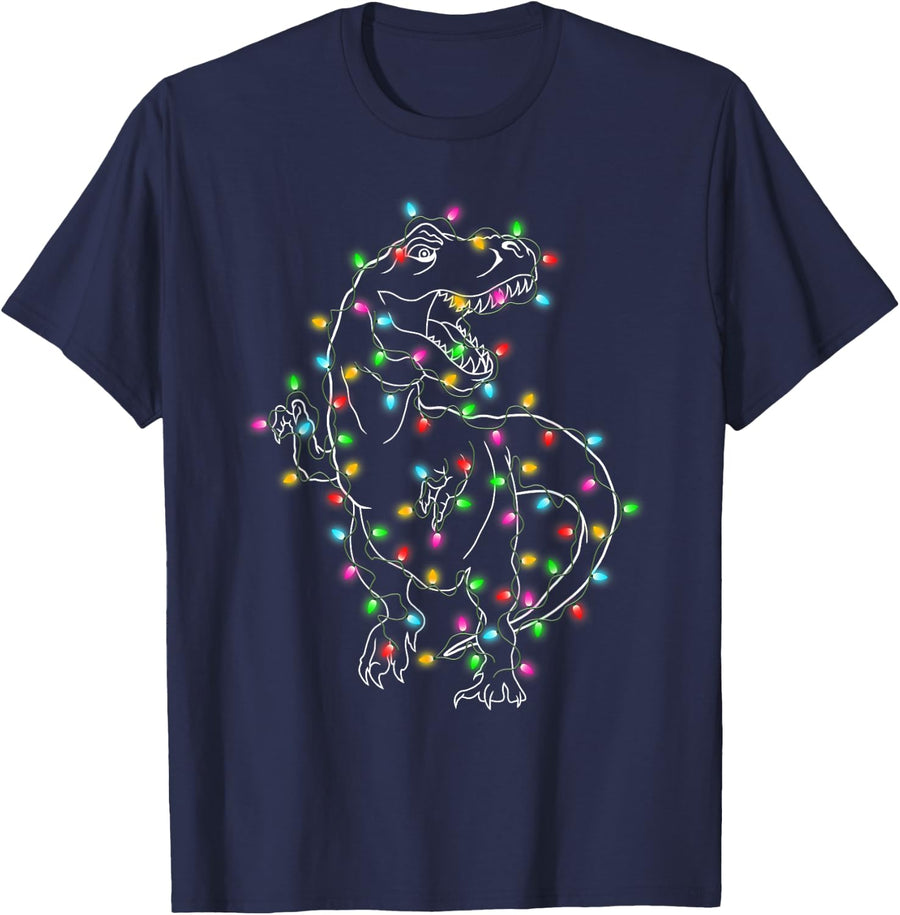 Dinosaur T-rex Tree Christmas Sweater Xmas Pet Dino Trex T-Shirt - Navy Blue