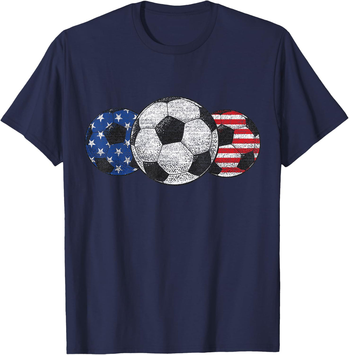 Soccer Red White Blue American Flag 4th of July T-Shirt - Navy Blue
