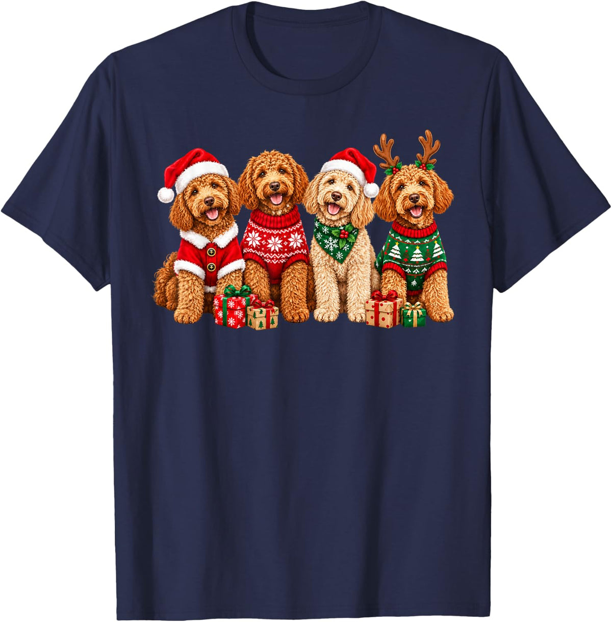 Christmas Goldendoodle Squad Holiday Hat Santa Dog Lover T-Shirt - Navy Blue