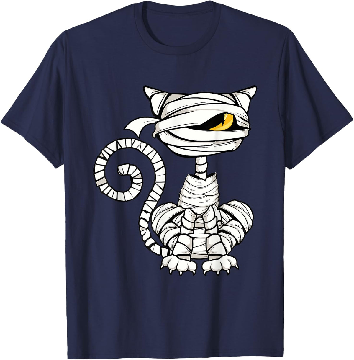 Black Cat Mummy Halloween Drawing Enthusiast Mummy Cat Men Women Kids T-Shirt - Navy Blue