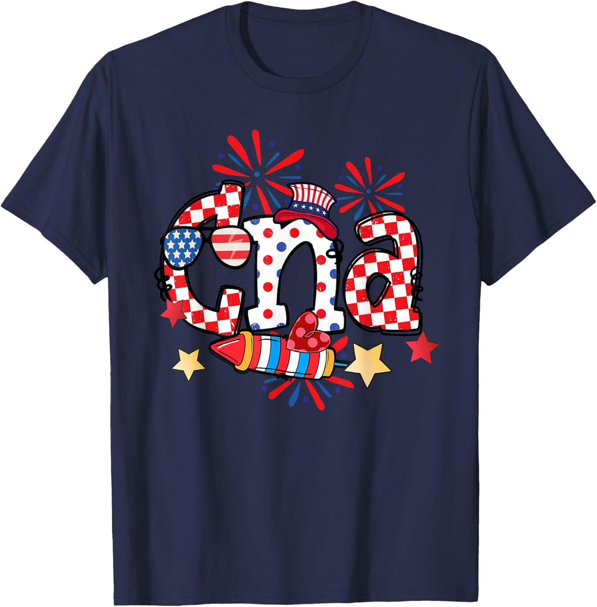 CNA Fireworks American Flag Patriotic 4th Of July Gifts T-Shirt - Navy Blue