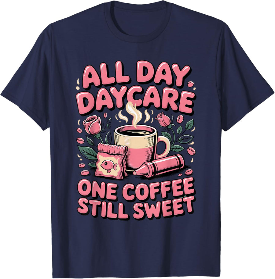 All Day Daycare One Coffee Still Sweet T-Shirt - Navy Blue