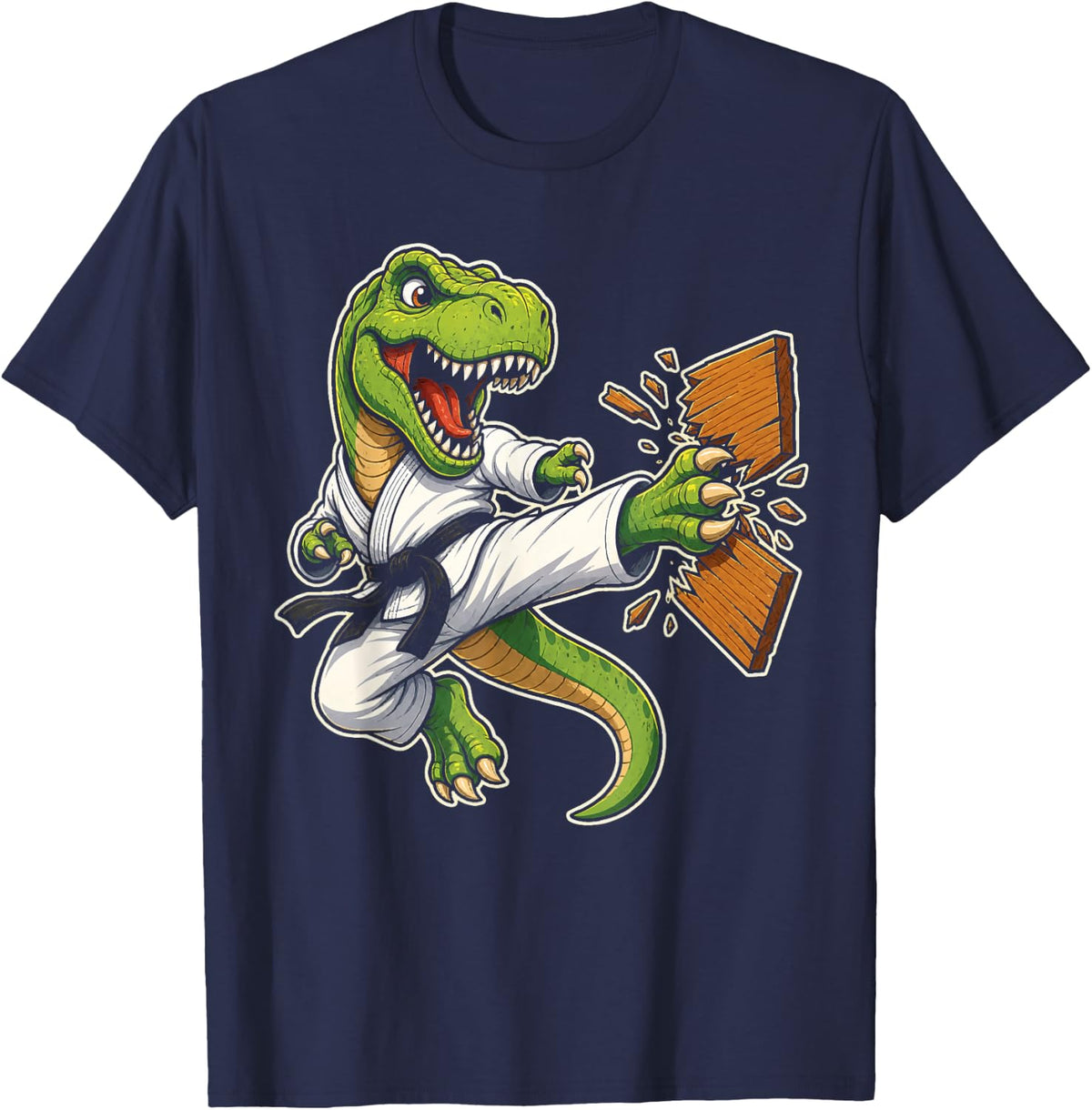 Dinosaur Karate T Rex Martial Arts Kids Black Belt T-Shirt - Navy Blue