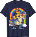 German Shepherd Riding Dinosaur T-rex Gift Boys Kids Rainbow T-Shirt - Navy Blue