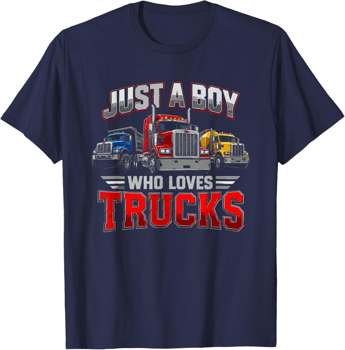 Trucks Just A Boy Who Loves Trucks Mechanic Driver T-Shirt - Navy Blue