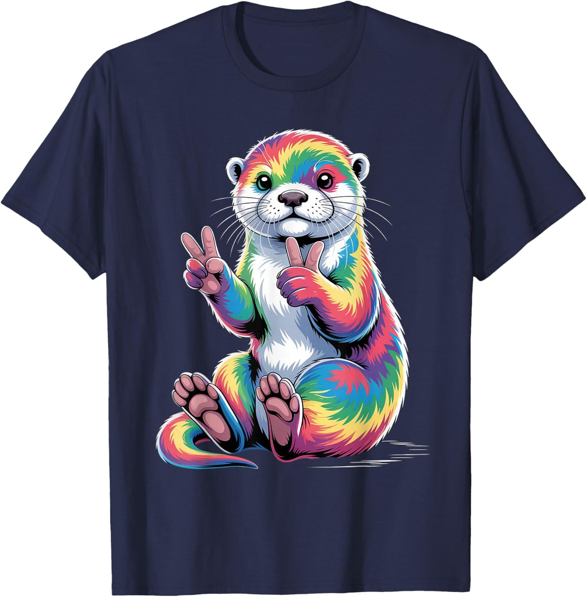 Sea Otter Merch Tie Dye Peace Sign Vintage Sea Otters T-Shirt - Navy Blue