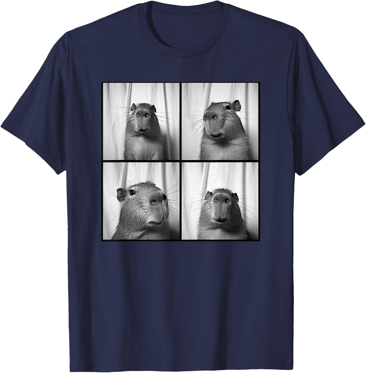 Capybara Capy Photobooth Quirky Funny Animal T-Shirt - Navy Blue