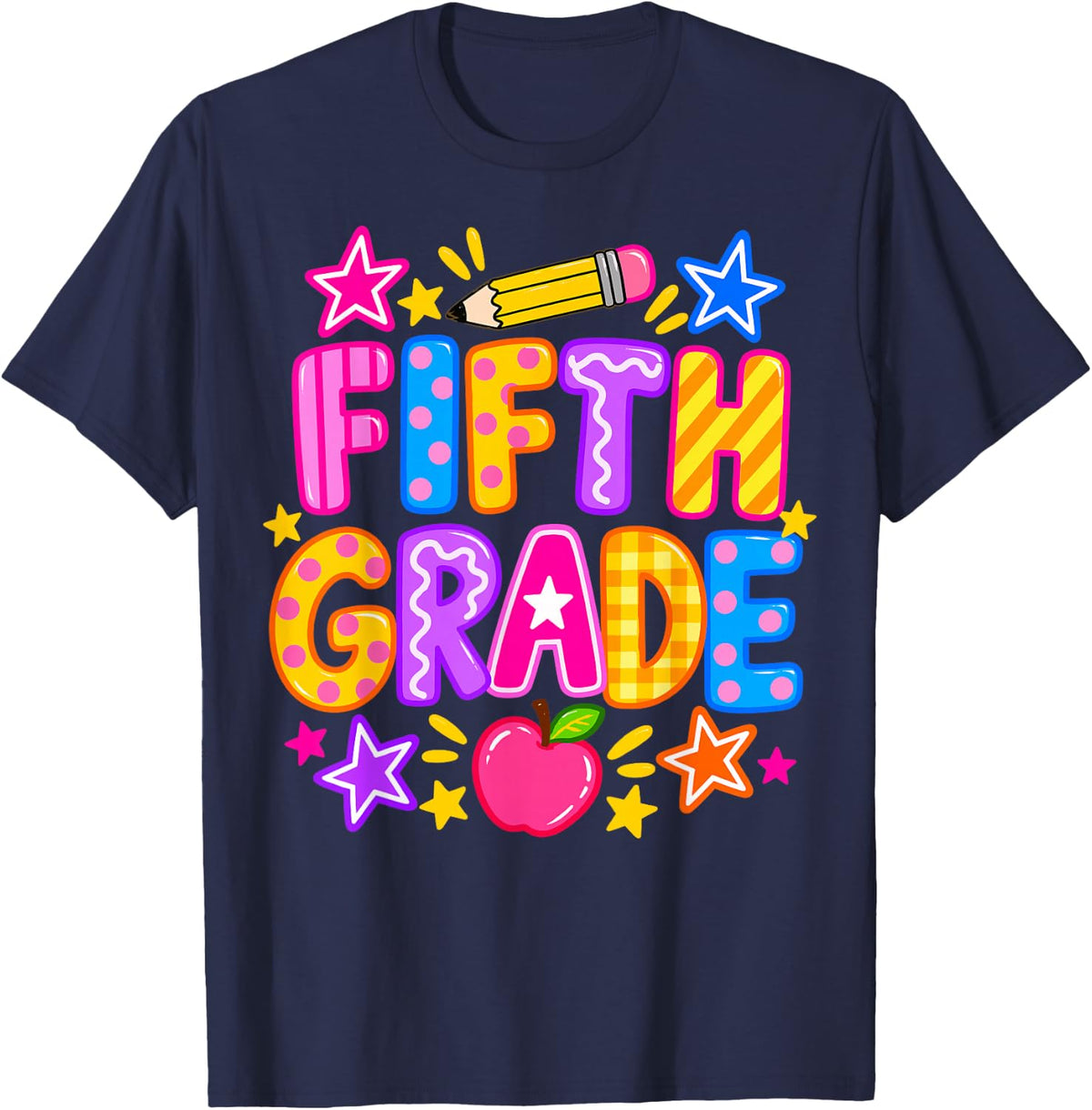 5th Fifth Grade Back to School Girls Teacher Cute T-Shirt - Navy Blue