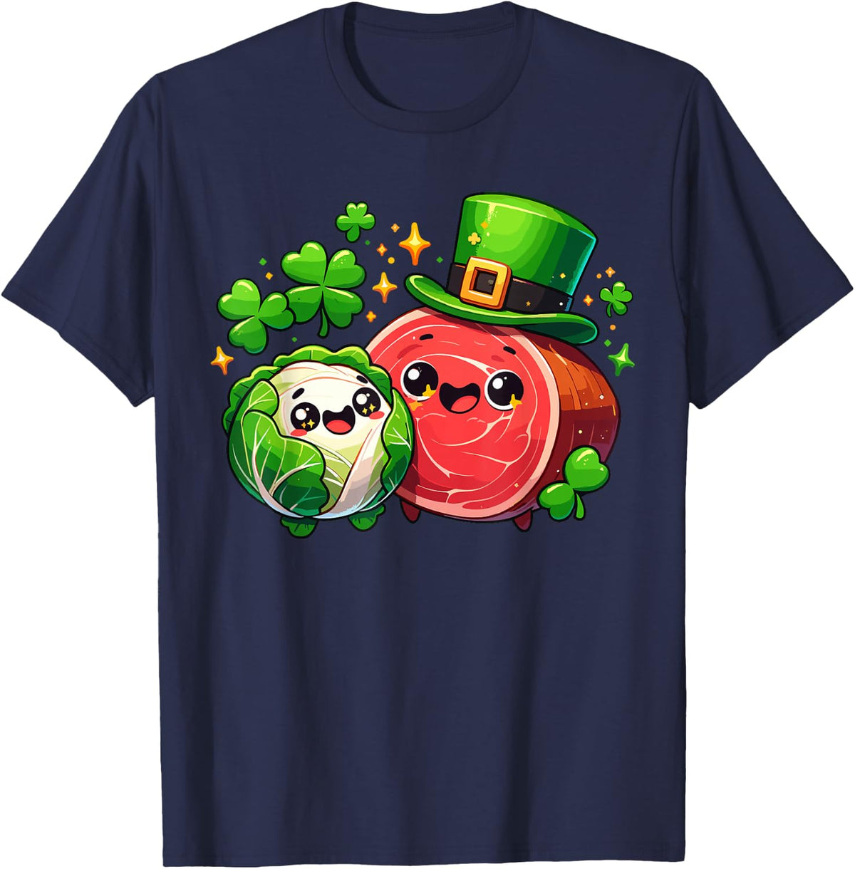 St. Patrick's Day Festive Lucky Charm Corned Beef & Cabbage T-Shirt - Navy Blue