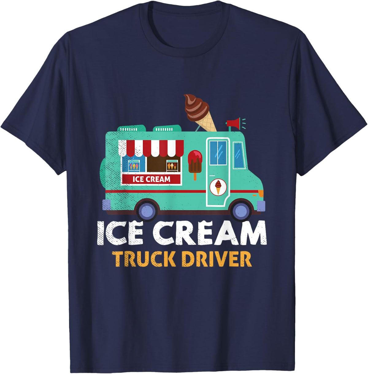 Ice Cream Truck Driver Nostalgic Classic Summer Sorbet T-Shirt - Navy Blue