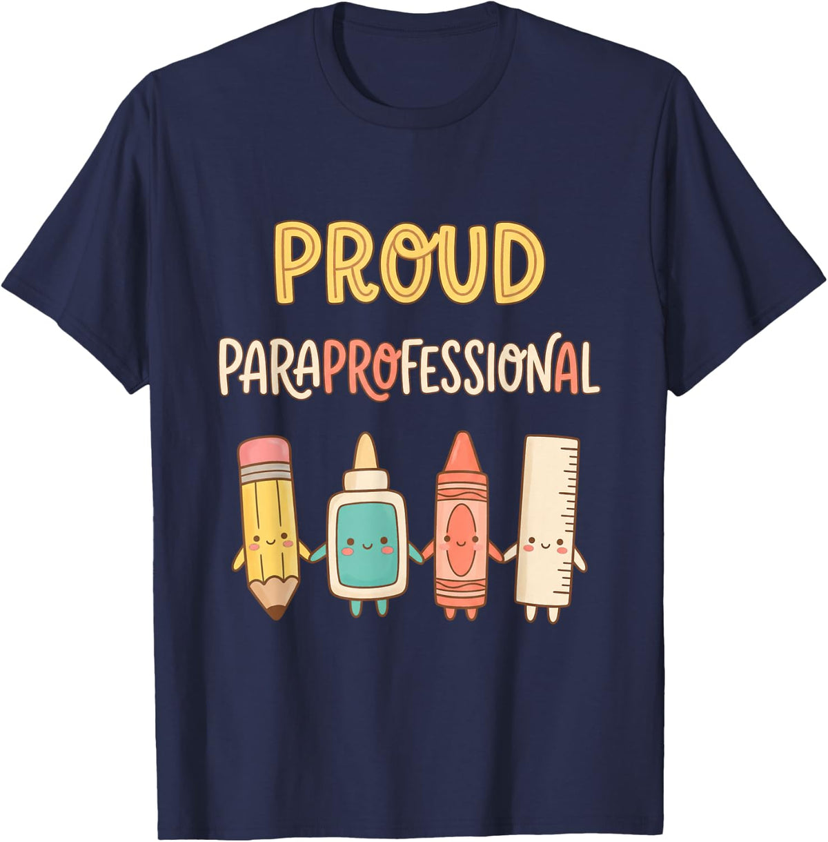 Proud Paraprofessional Cute School Staff para T-Shirt - Navy Blue