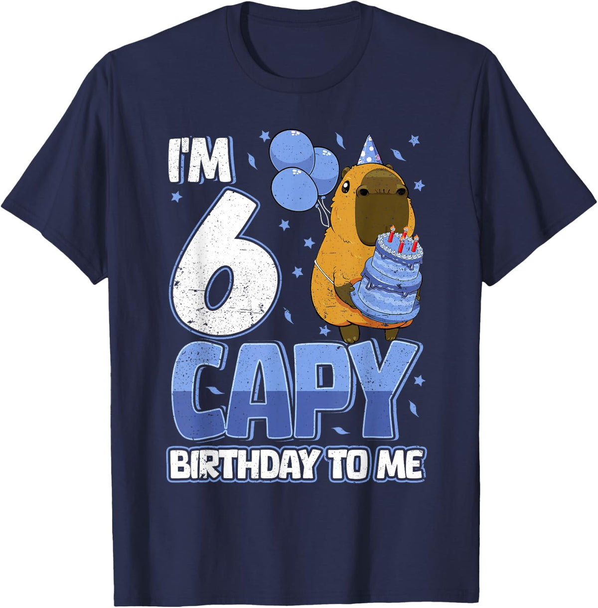 6 Years Capy Birthday to Me Boys 6th Birthday Capybara Tees T Shirts - Navy Blue