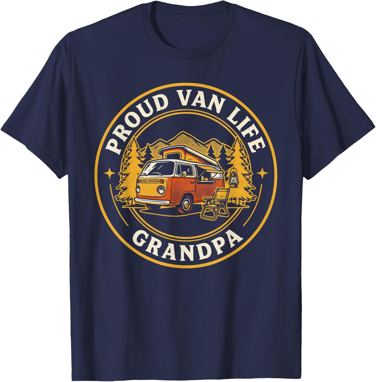 Grandpa Minivan Camping Life Camper RV Travel Adventure Path T-Shirt - Navy Blue
