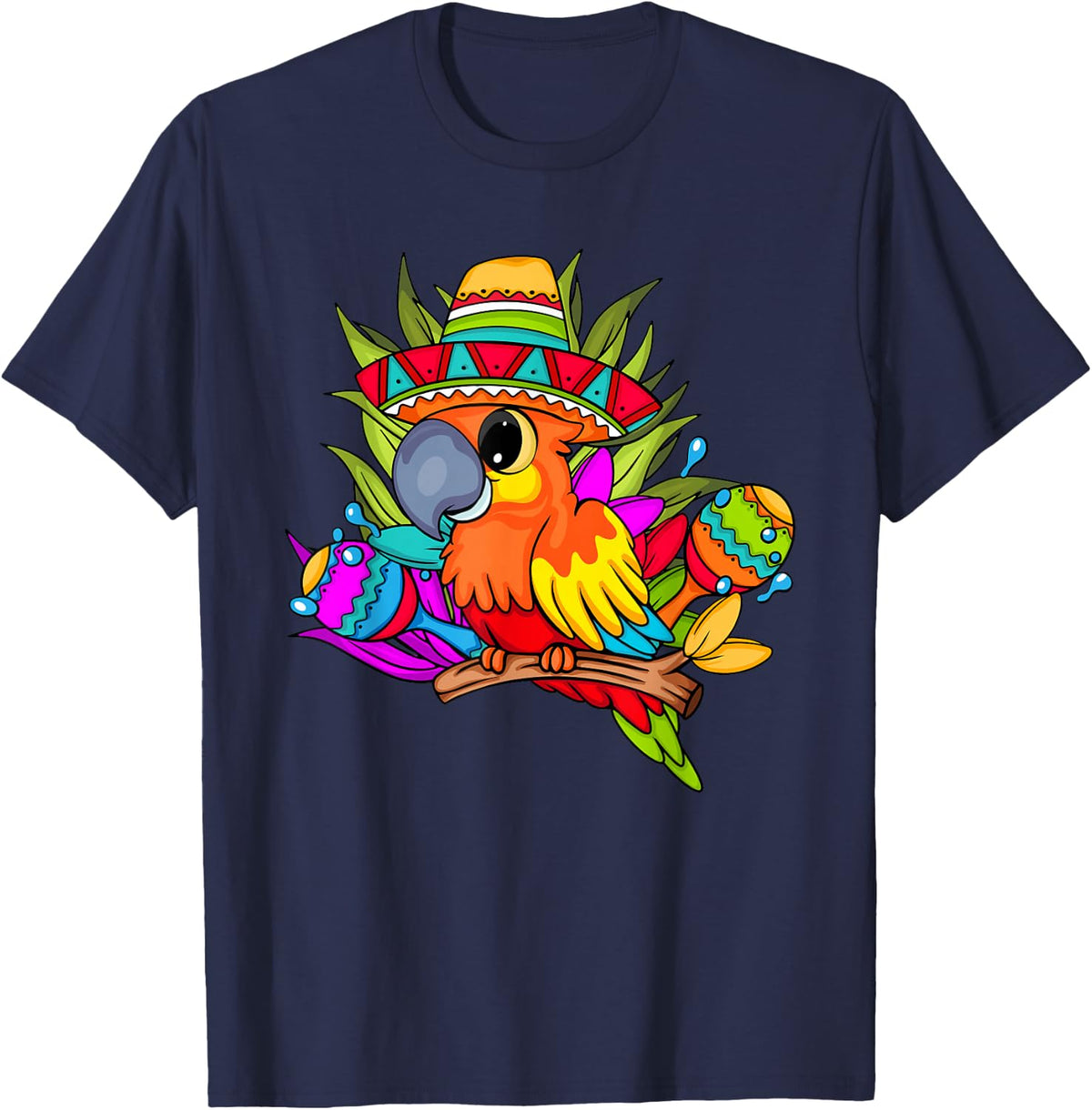 Mexican Parrot In Sombrero Macara Cinco De Mayo T-Shirt - Navy Blue