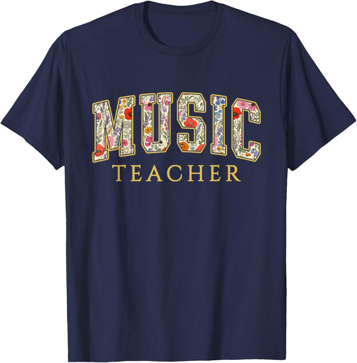 Music Teacher Wildflower Varsity Letters Choir Band T-Shirt - Navy Blue