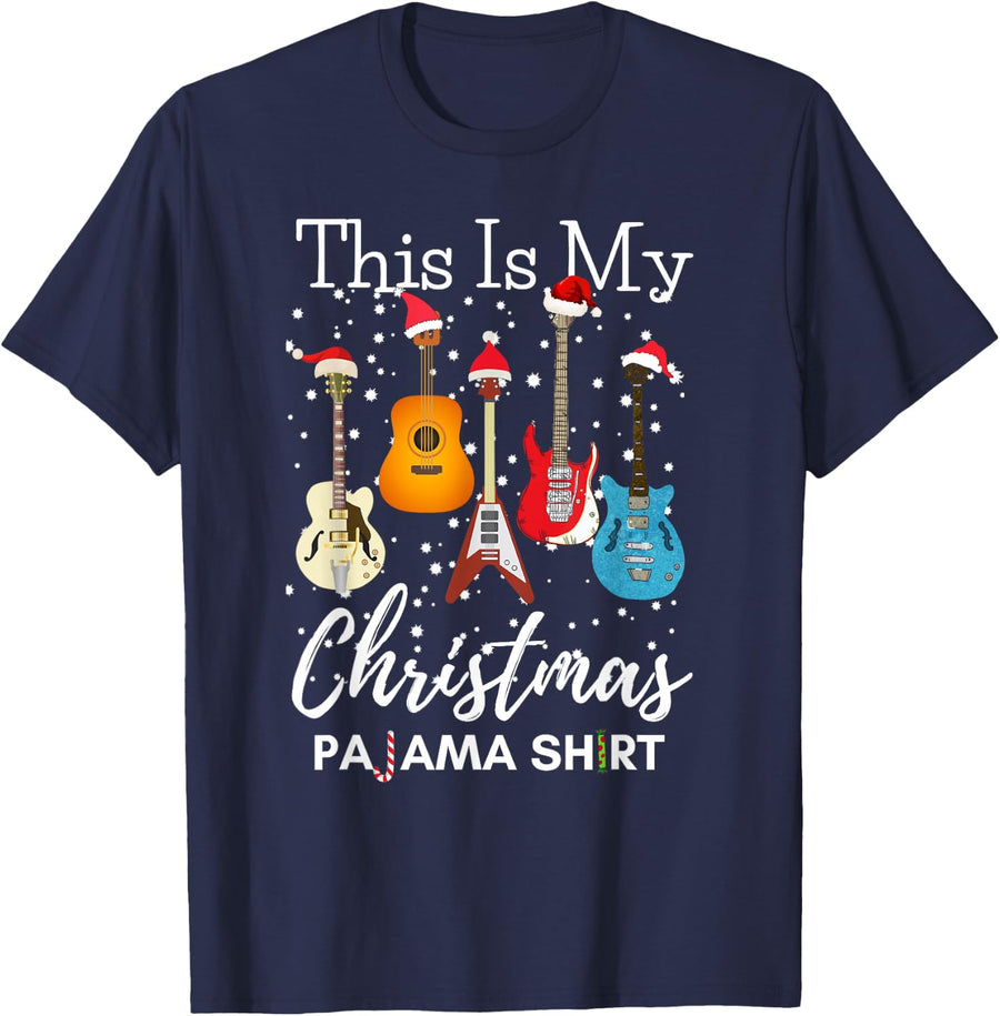 This is My Christmas Pajama Guitar Shirt Guitarist Music Lover Funny Xmas Tee T-Shirt - Navy Blue