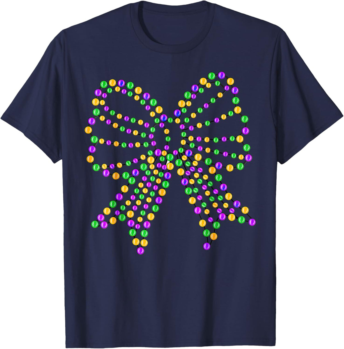 Coquette Bow Mardi Gras Beads T-Shirt - Navy Blue
