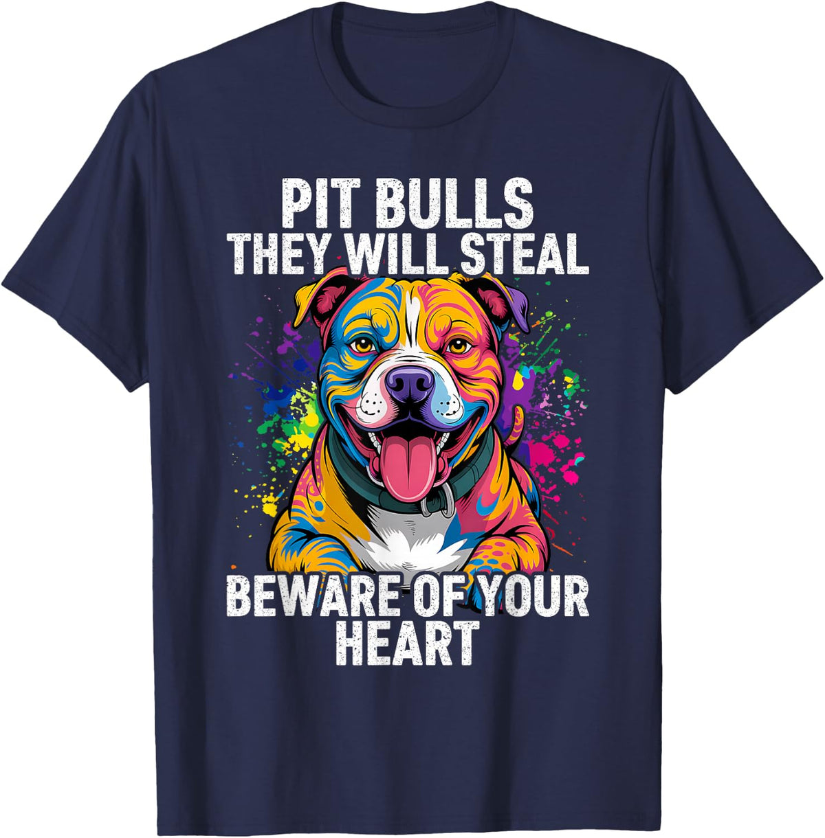 Funny Beware of Pit Bulls, Dean Russo Pitbull Original T-Shirt - Navy Blue