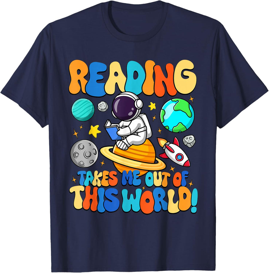 Reading Takes Me Out Of This World Book Lovers Day T-Shirt - Navy Blue