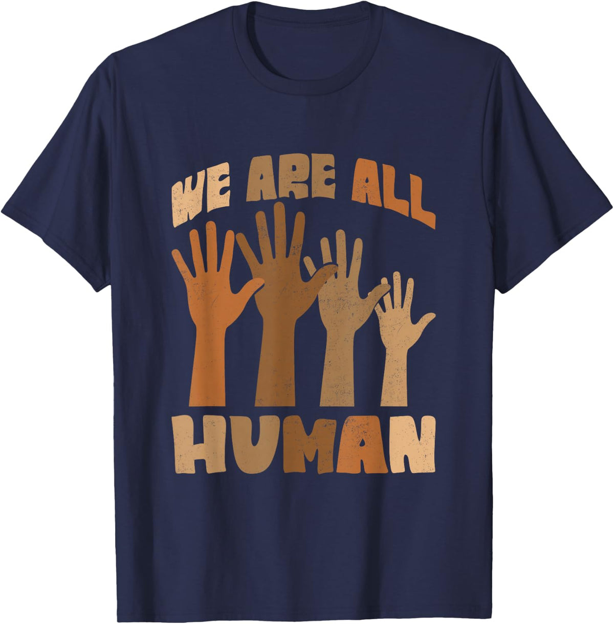 We Are All Human Melanin Black History African American T-Shirt - Navy Blue