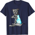 Funny Dog Mom Shirt for Women Pitbull I Love Mom Tattoo Tee T-Shirt Gift - Navy Blue
