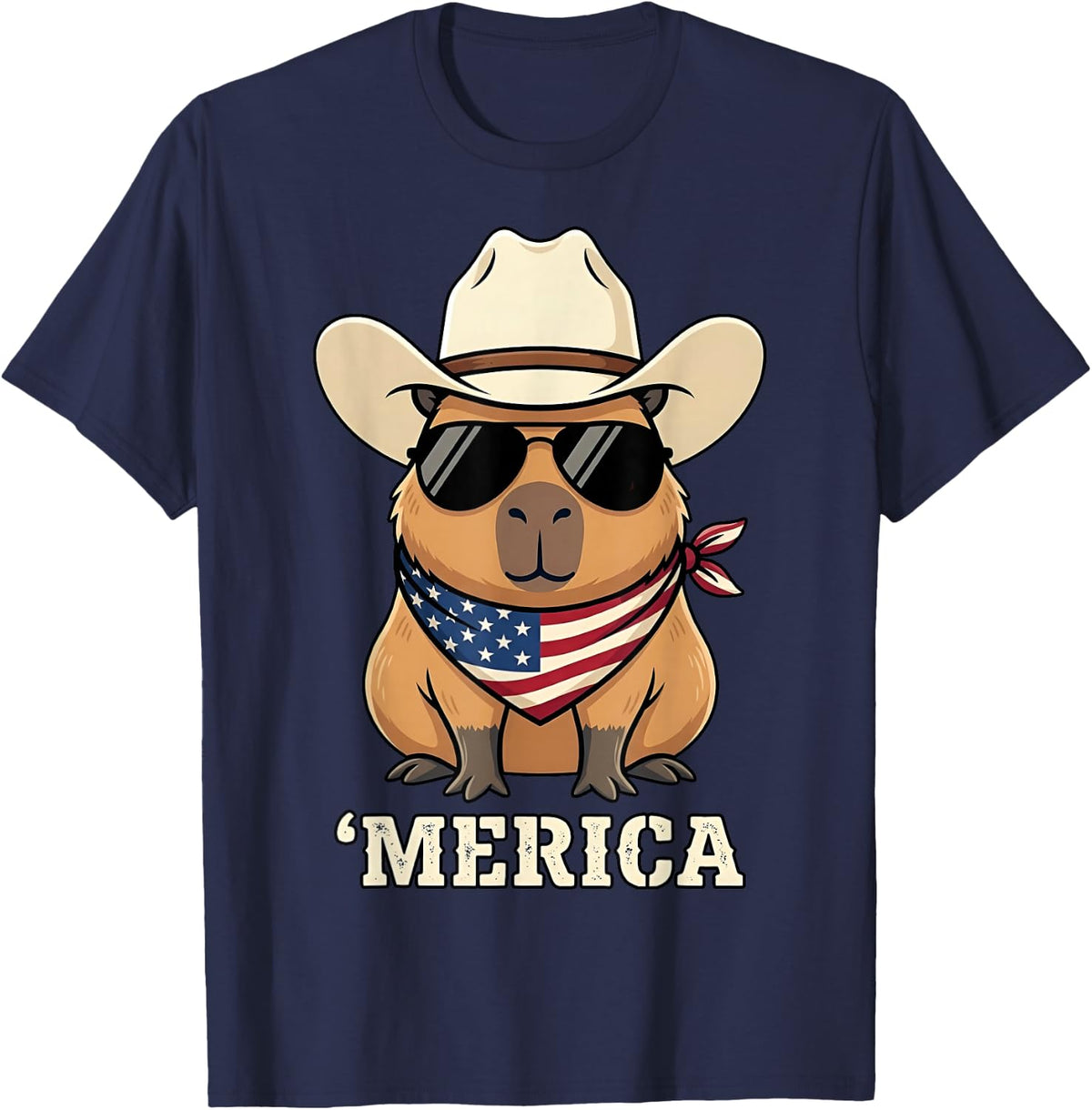 Capybara USA Merica 4th of July T-Shirt Men Kids Funny Patriotic Tee - Navy Blue