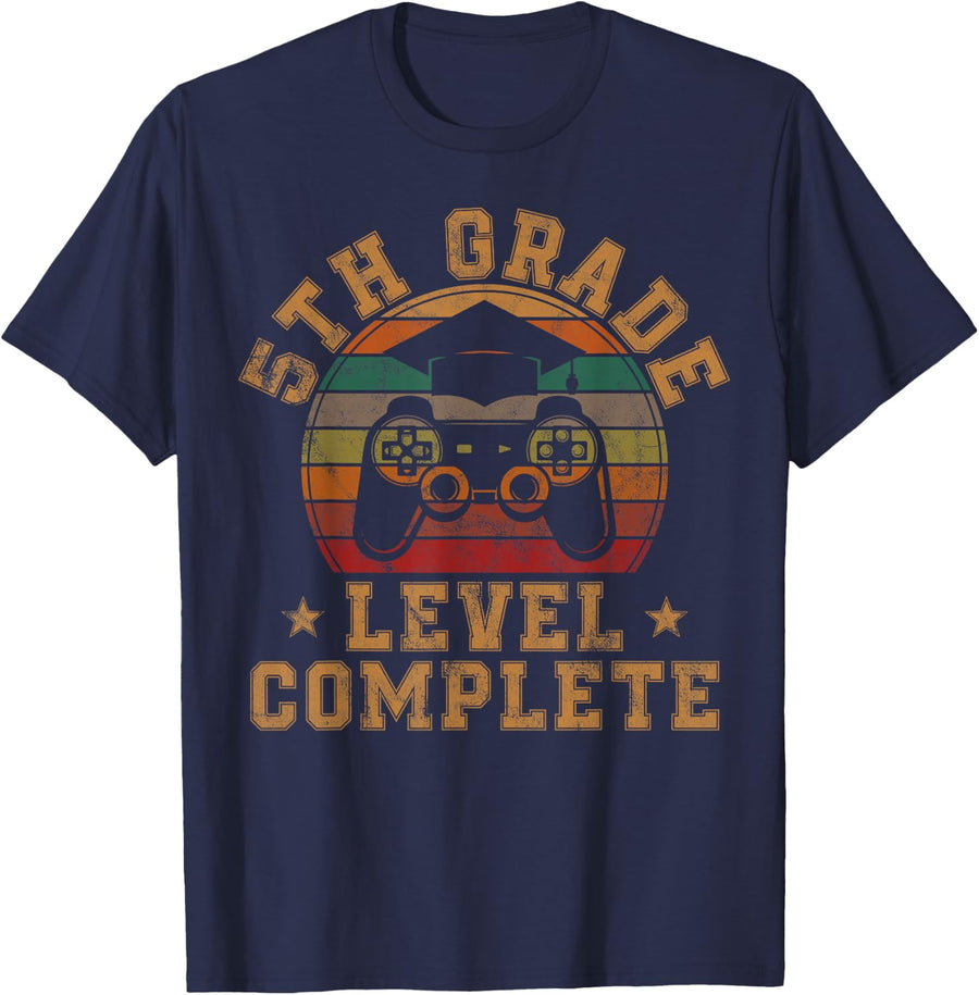 5th Grade Level Complete Fifth Grade Graduation Video Gamer T-Shirt - Navy Blue