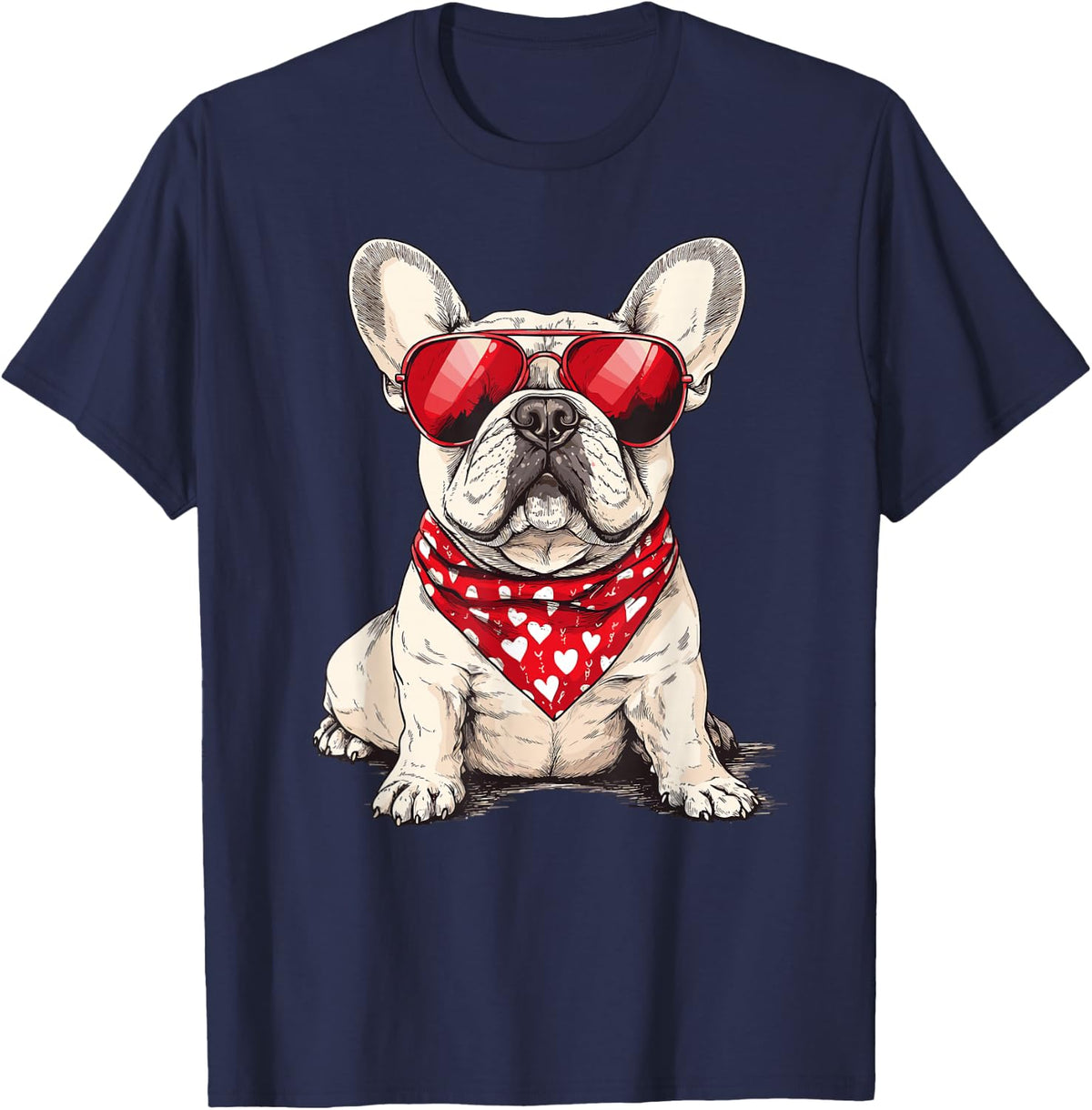 Frenchie Heart Bandana Cool French Bulldog Lover Valentines T-Shirt - Navy Blue