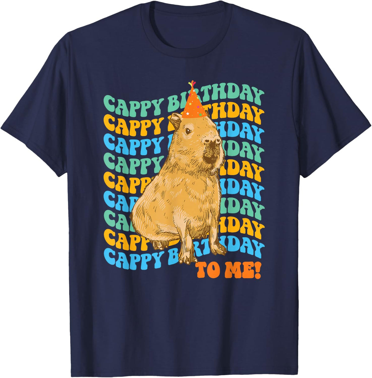 Funny Capybara Birthday Design T-Shirt - Navy Blue