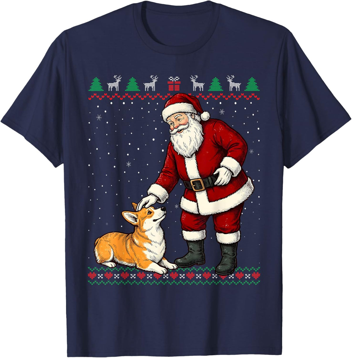 Corgi Dog Christmas Santa T-Shirt - Navy Blue