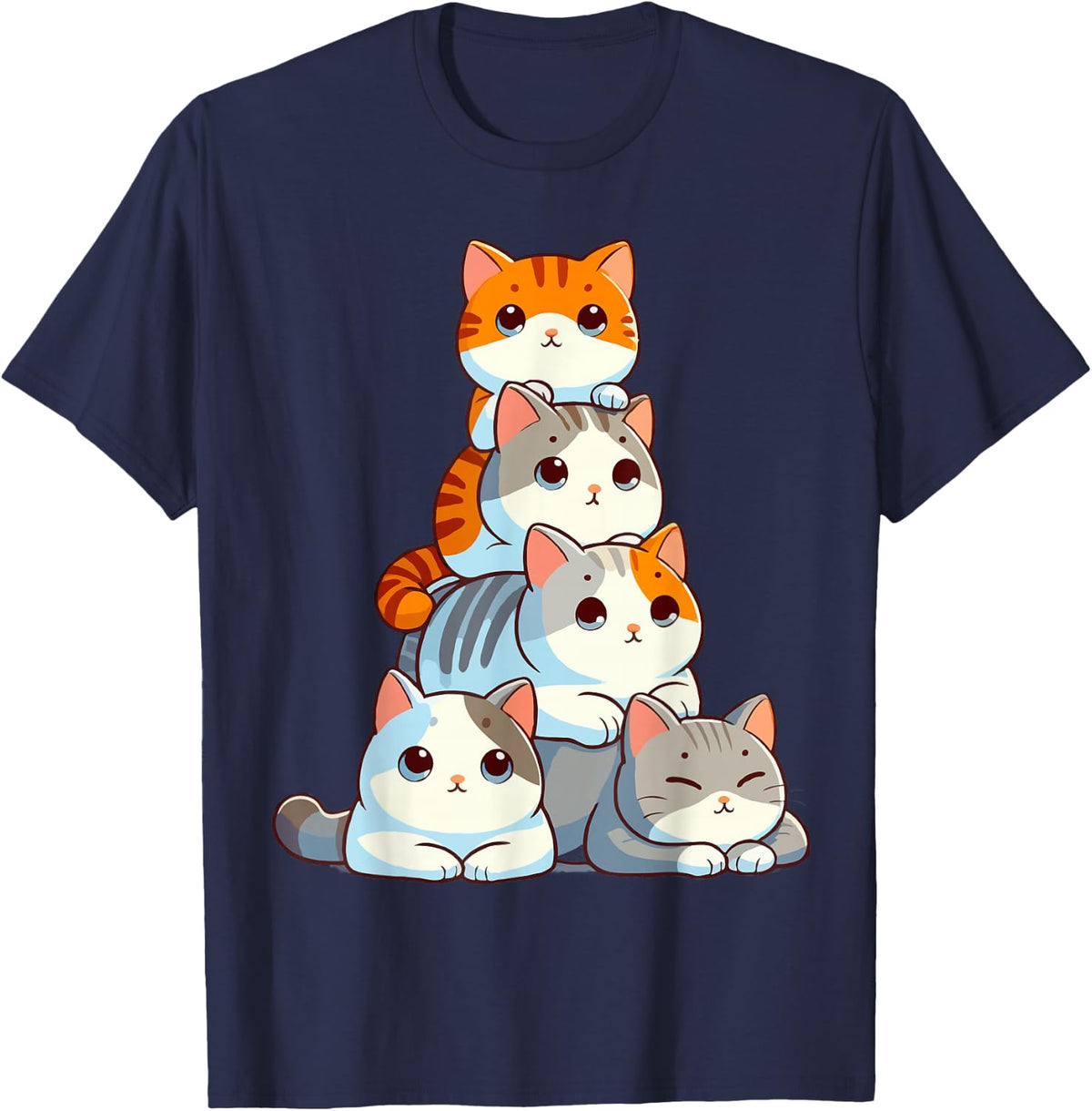 Pile Of Kitty Cats Funny Cute Cat Lover T-Shirt - Navy Blue