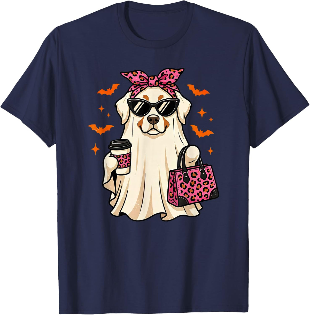 Bernese Mountain Dog Ghost Leopard Halloween Womens Girls T-Shirt - Navy Blue