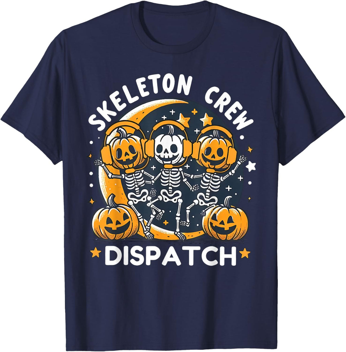 Halloween Dancing Skeleton Crew Dispatch EMS Dispatcher 911 T-Shirt - Navy Blue