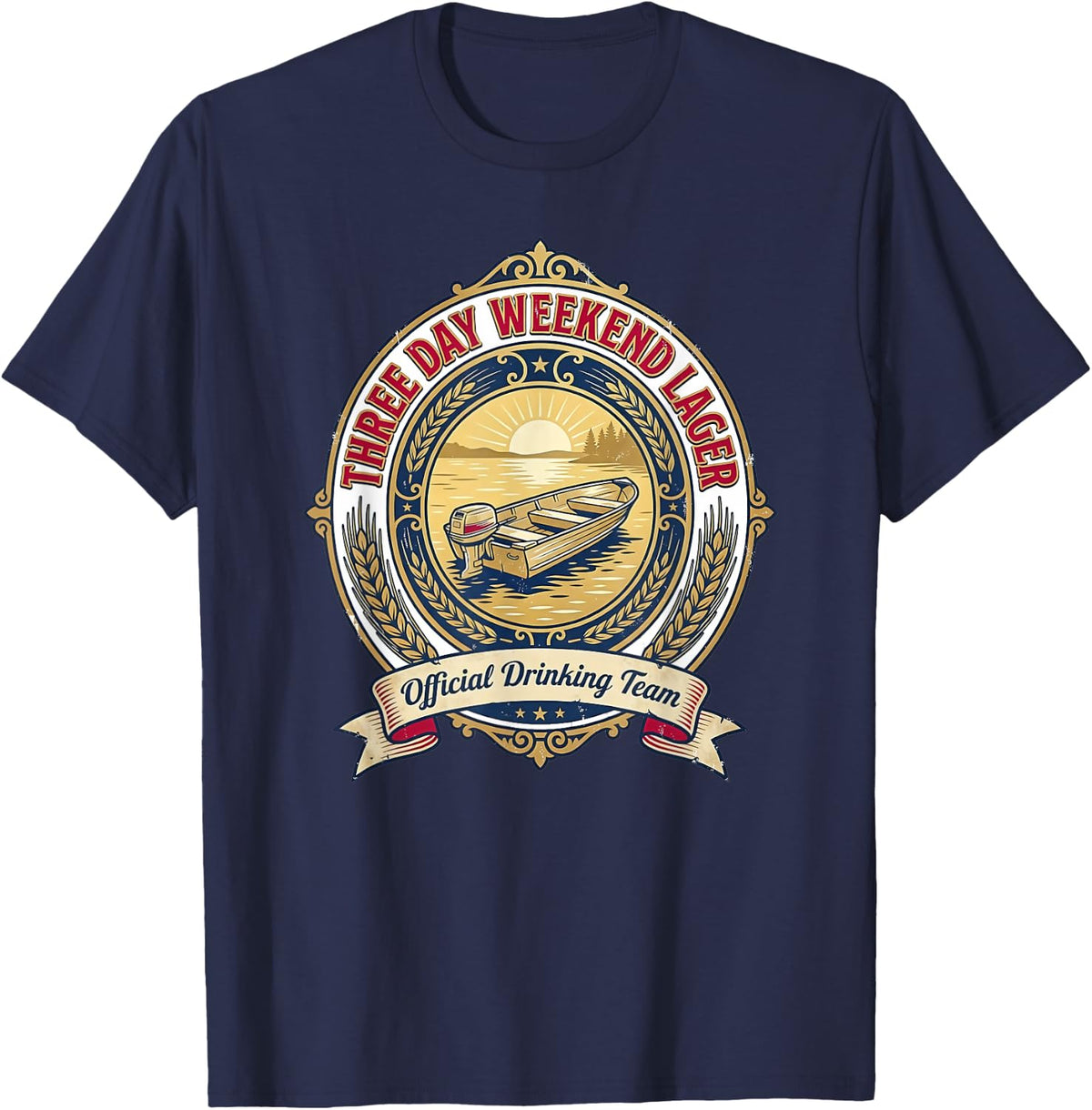 3 Day Weekend Lager Drinking Team Beer Label Style T-Shirt - Navy Blue