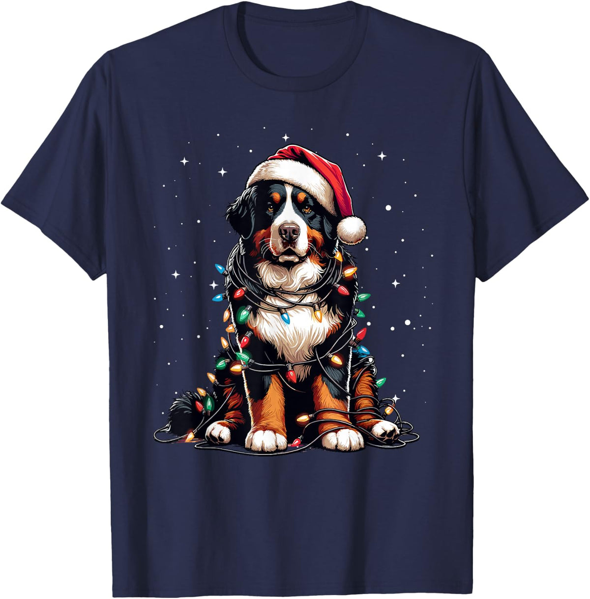 Bernese Mountain Dog Christmas Funny Santa Hat Berner Owner T-Shirt - Navy Blue