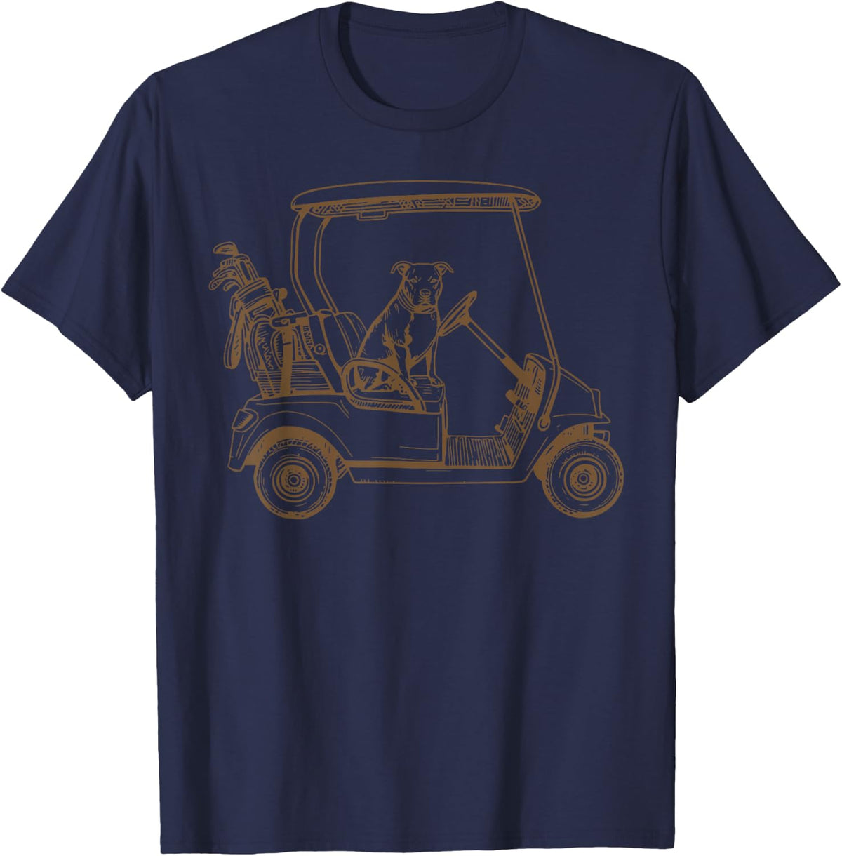 Retro Dog Pitbull Cart Driving Playing Golf Golfing Game Day T-Shirt - Navy Blue