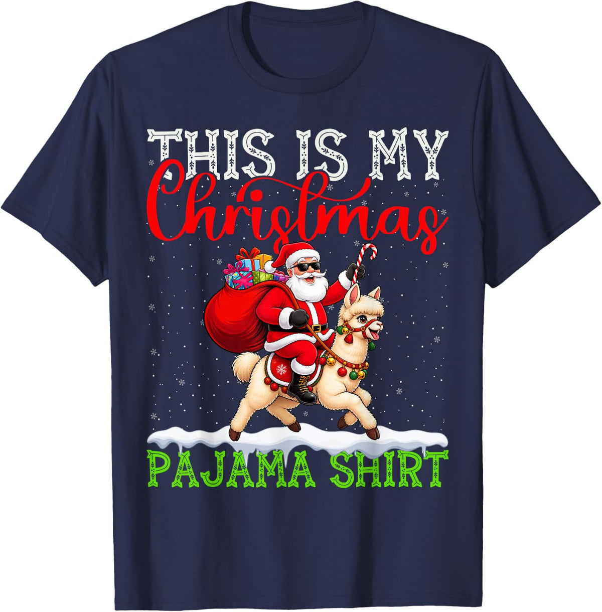 This is My Alpaca Ugly Christmas Pajama Sweater Xmas T-Shirt - Navy Blue