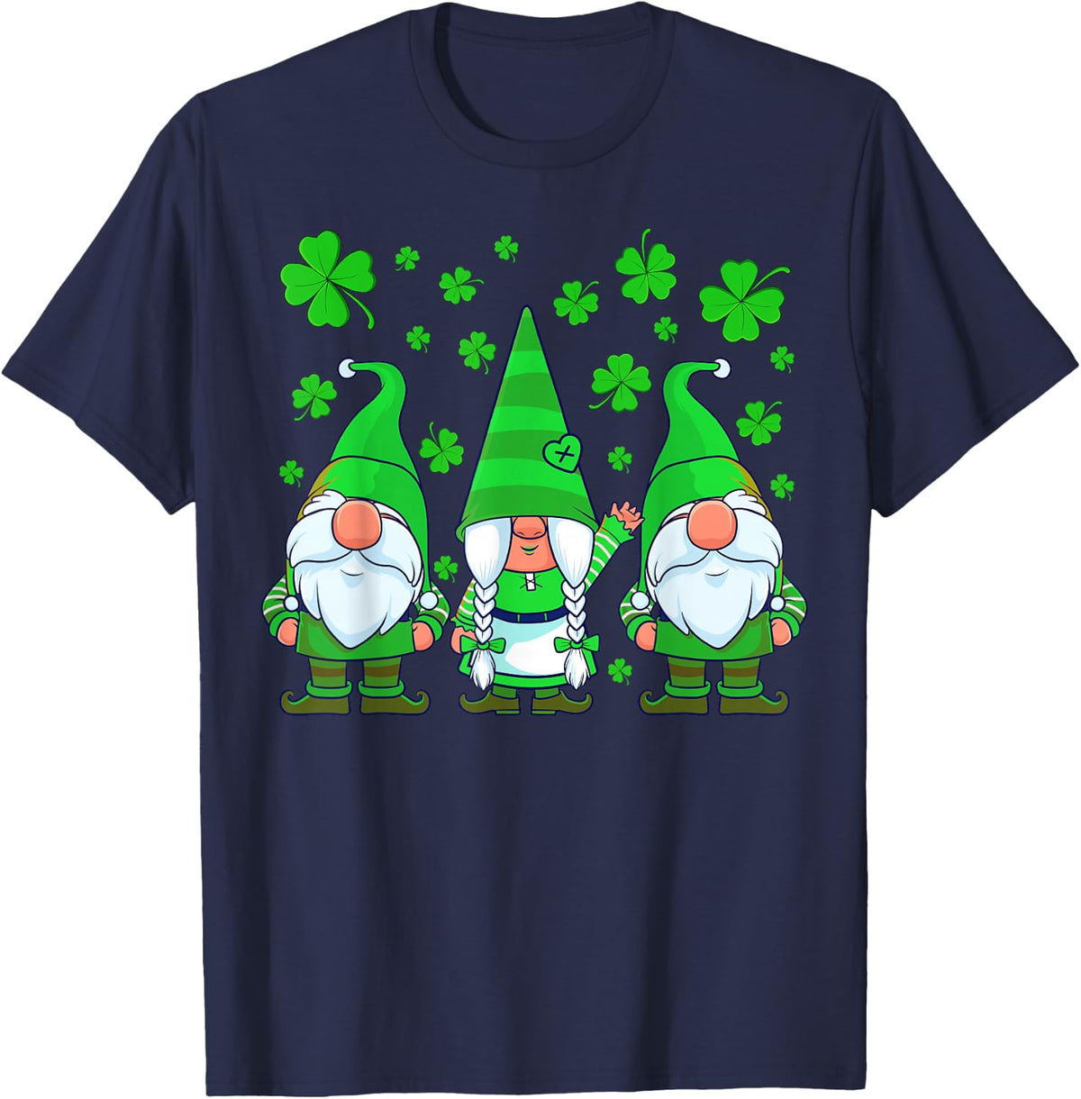St Patricks Day Gnome Shamrock Gnomes Clover Women Kids T-Shirt - Navy Blue