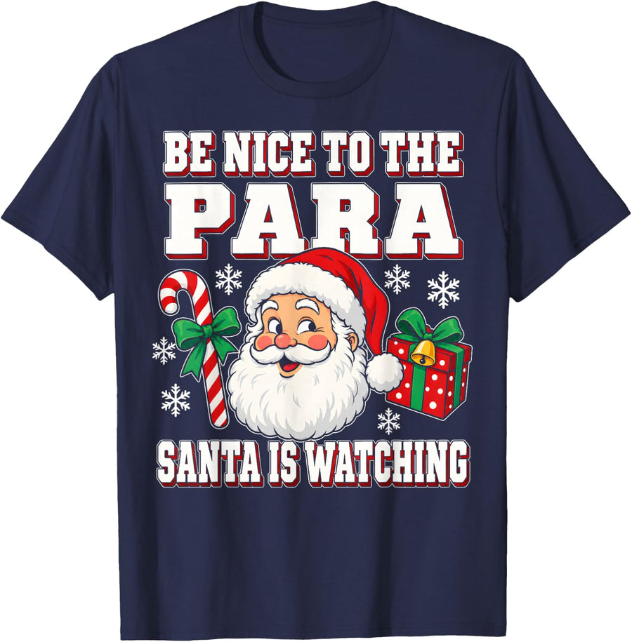 Be Nice para Paraprofessional Christmas Shirt Santa Aide T-Shirt - Navy Blue