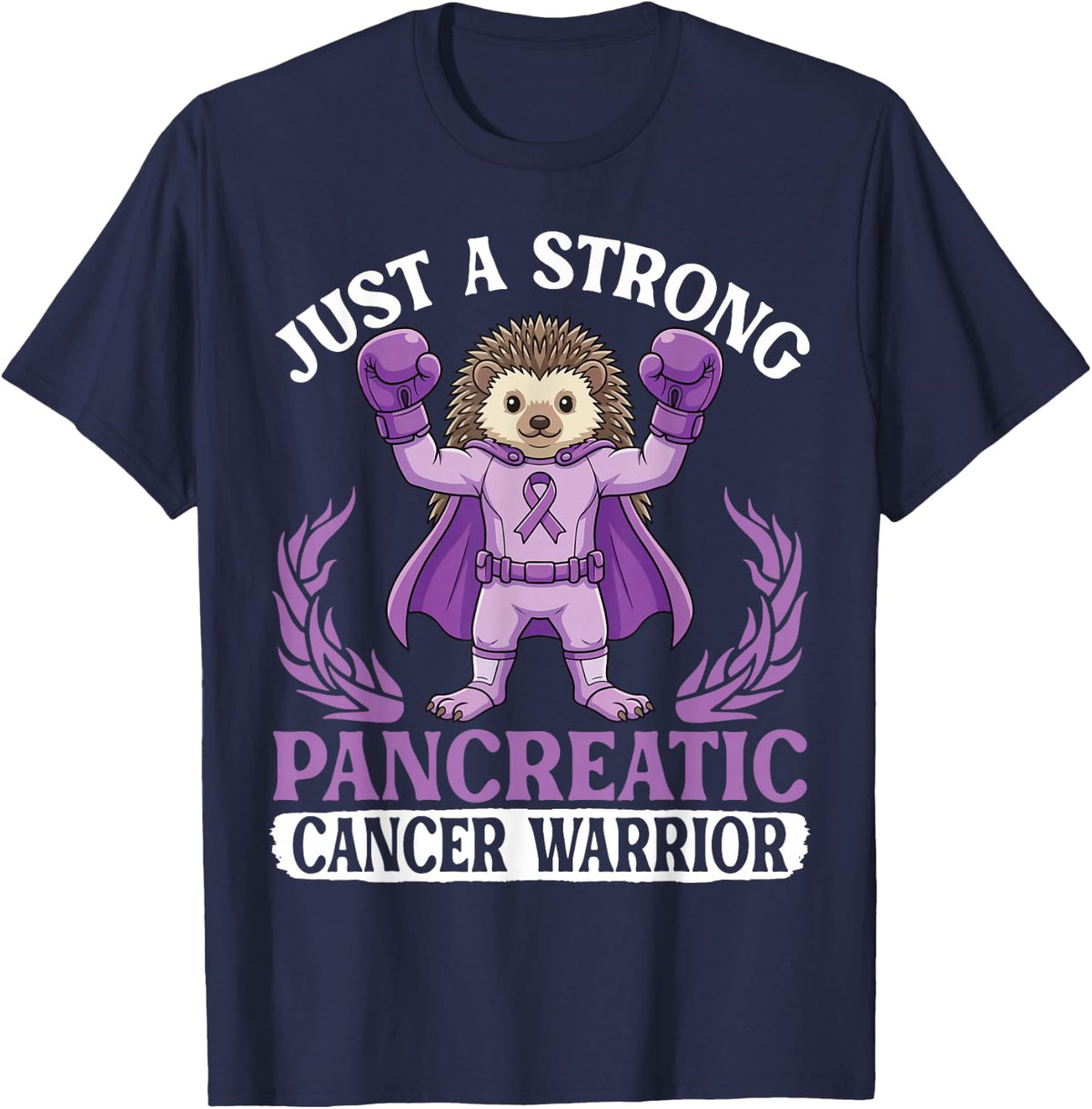 Just A Strong Pancreatic Cancer Warrior Hedgehog Fighting T-Shirt - Navy Blue