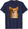 Corgi Dog Blows Bubble | Funny pup Chews Pink Bubblegum T-Shirt - Navy Blue