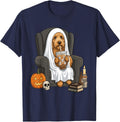 Cute Goldendoodle Ghost Dog Drinking Boba Tea T-Shirt - Navy Blue