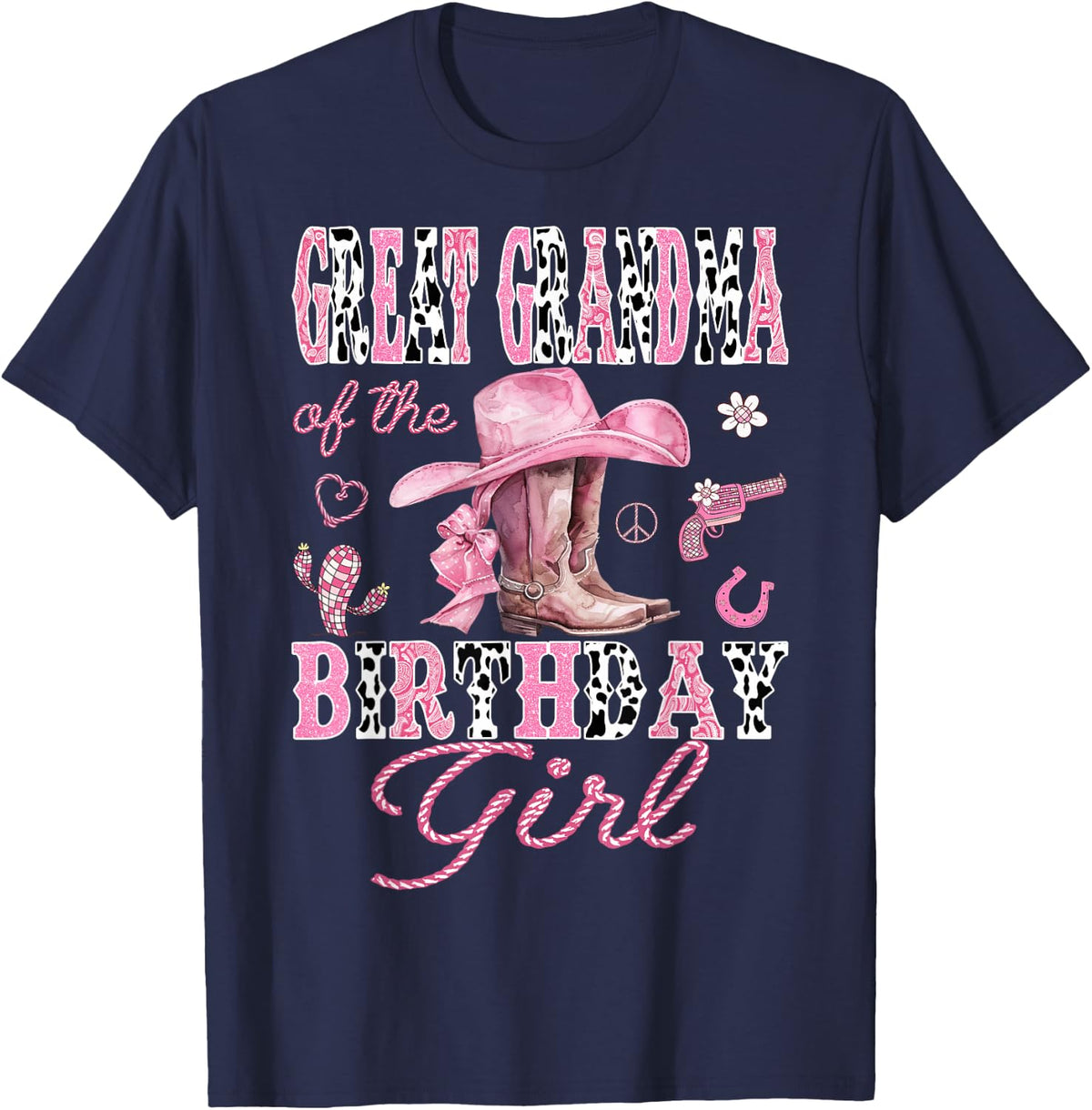 Great Grandma Of the Birthday Girl CowGirl Western Rodeo T-Shirt - Navy Blue
