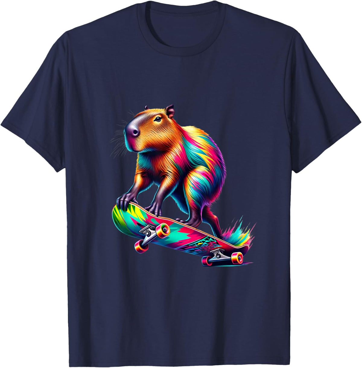 Funny Capybara Skateboard Skater Capybara Skateboarding T-Shirt - Navy Blue