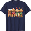 Goldendoodle Dog Christmas Santa Reindeer Sweater Kids T-Shirt - Navy Blue