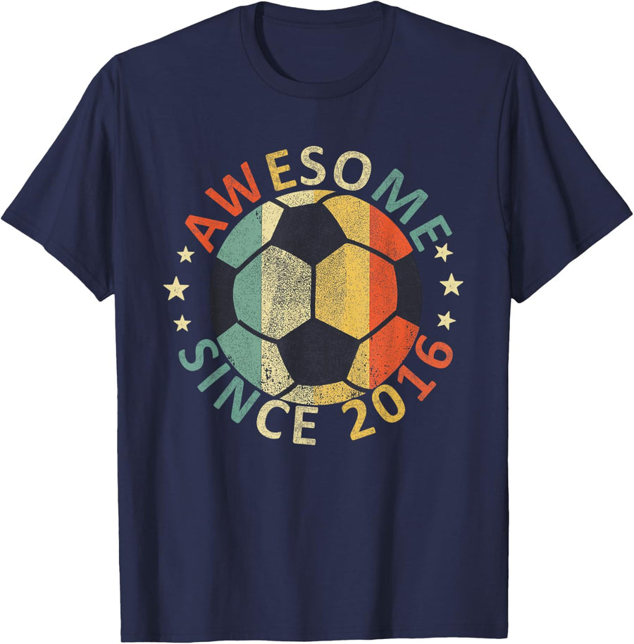 Soccer Player Awesome Since 2016 Birthday Party T-Shirt - Navy Blue