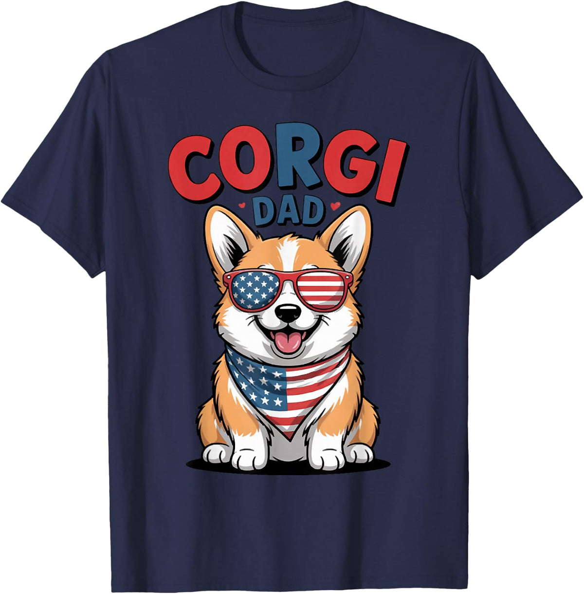 Patriotic Corgi Dad, Corgi Dog Dad, America 4th of July Tee T-Shirt - Navy Blue