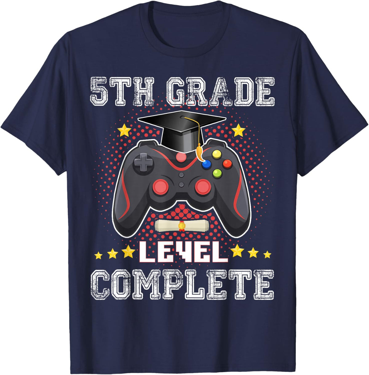 5th Grade Level Complete Gamer Class Of 2024 Graduation T-Shirt - Navy Blue